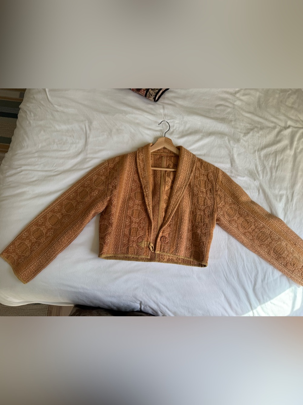 Textured Rust Orange Patterned Cropped Jacket - Picture 2 of 2